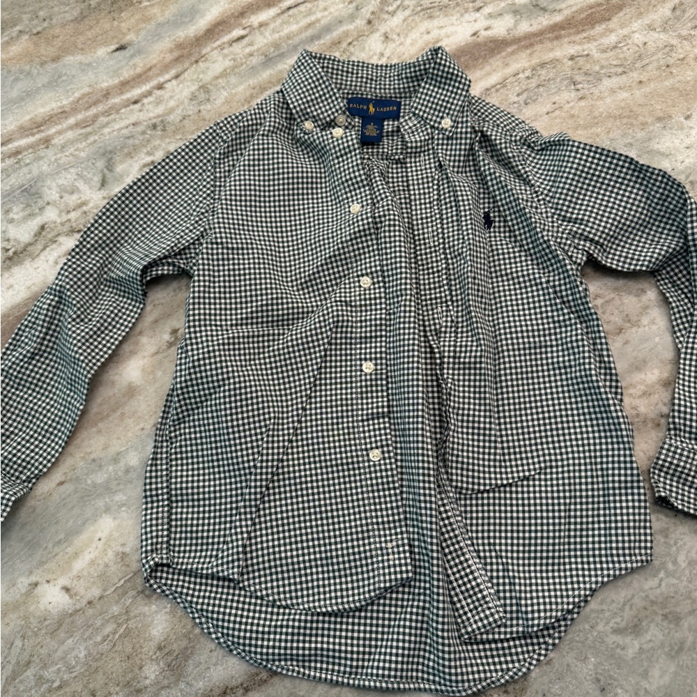 Ralph Lauren Polo Boys Buttown Down Shirt size 6 green and white